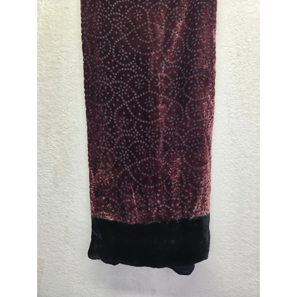 V Fraas Velvet Burnout Scarf Burgundy Black Floral Geometric Wrap Evening Shawl